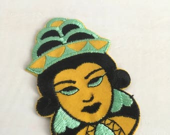 Vintage appliqué patch sewing craft oriental Japanese Chinese retro funky decorRepurpose gift holiday jacket sew on art Upcycle fabric