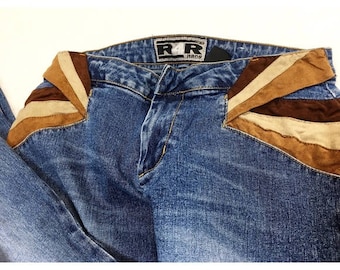 Vintage 90’s does 70’s Rave4Real faux suede denim flare jeans