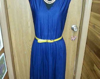 Vintage dress, vintage blue dress, 1970's dress, XL vintage dress. A15