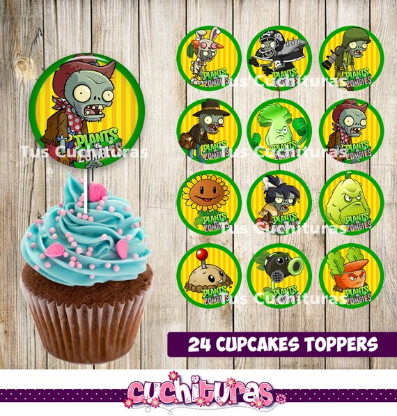 24 Plants Vs Zombies Cupcakes Toppers instant download
