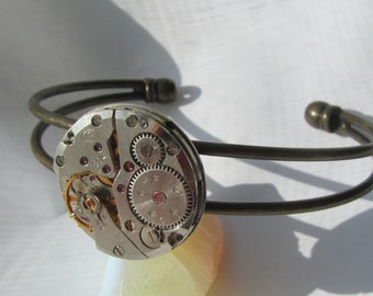 Steampunk Cosplay adjustable Watch Bracelet vintage watch movement Burning Man Industrial chic jewelry Birthday Gift idea for Her