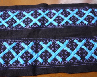 Indigo Batik Hmong textile - asian tribal textile - indigo cotton batik with some applique - new textile