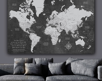 Current Push Pin World Map ONE Panel/Gallery Wrapped Art, World Map Canvas, Push Pin Map, Large Wall Art, Travel Gifts, Mothers Day Gift