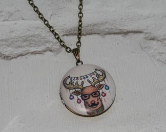 Deer Locket Necklace, Fawn Necklace, Woodland Jewelry, Animal Jewelry