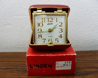 Vintage Linden Gold Tone Bedside Mechanical Travel Alarm Clock