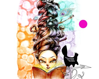 Digital Stamp- 'Lucy Loo' Bookaholic - 300dpi JPEG/ PNG - MAC0050