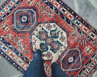 Antique 7’8” x 5’3” Armenian Lori Pambak Kazak Rug Handwoven Wool Rugs 1880's - FREE DOMESTIC SHIPPING