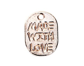 200 pcs. Rose Gold Plated Oval Rectangle Charms Pendants - Made with Love - 11x8mm