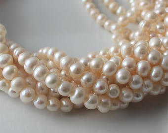 White Freshwater Pearls, White Pearls, White Potato Pearls, Genuine Pearls, Real Pearls, Ivory Pearls, Cream Pearls 6mm - 7mm Full Strand