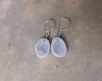 Crystal geode earrings - pink white Agate & Quartz ethically sourced gem stone from Australia - oval stone earrings - ethical gem stones