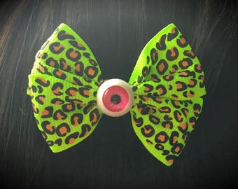 Neon green leopard print hair bow