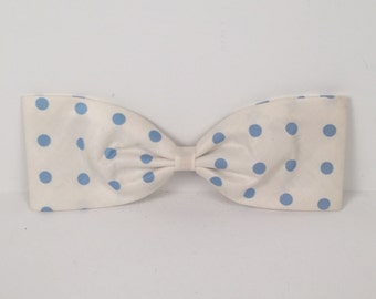 Vintage White Hair Bow with Light Blue Polka Dots