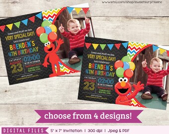 Elmo Invitation. Elmo Invite. Elmo Birthday. Sesame Street Invitation. Sesame Street Birthday. Elmo Party. Sesame Street Party. Photo Invite