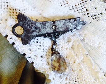 Keeper of Secrets - Antique Assembage Pin