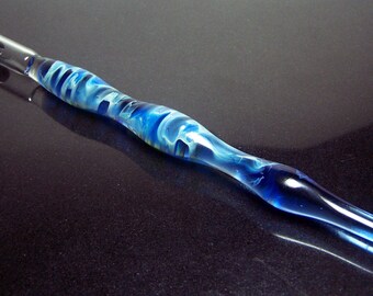 Sapphire blue silver lustre handformed luxury glass calligraphy & drawing dip pen for changeable nibs
