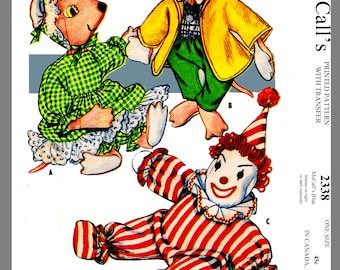 Vintage McCall's Stuffed Toys Clown Mouse material Fabric Sewing Pattern #2338