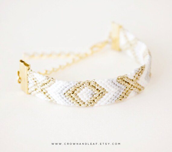 Muted Grey / XO / Gold Chain Friendship Bracelet / Woven