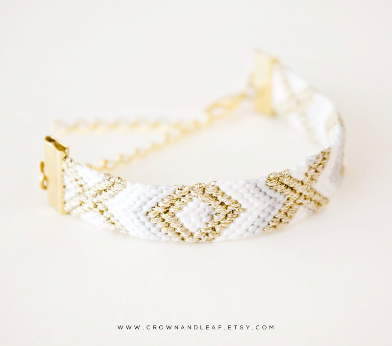 Muted Grey / XO / Gold Chain Friendship Bracelet / Woven