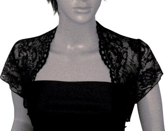 Ladies Black Short Sleeve Lace Bolero/Shrug for specail occasions in sizes UK 8,10,12,14,16 & 18