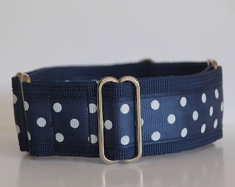 Whippet - White Dots on navy 1.5" Martingale Collar