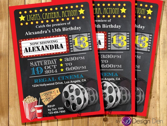 Custom Movie Cinema Theater Birthday party Invitations. Kids/