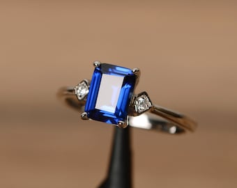 Blue sapphire ring engagement ring September birthstone ring silver wedding ring