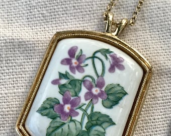 Avon Violets on Porcelain Necklace/ Pendant