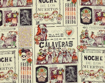 Alexander Henry Premium Cotton Fabric by the yard in "Baile de Calaveras " print