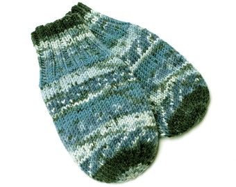 Vegan Thumbless Blue Baby Mittens. Hand Knit No Thumb Cordless Baby Mitts. Winter Mittens on String. Infant 9 to 12 Months Hand Warmers