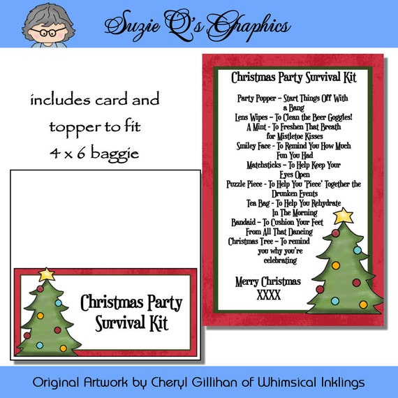 Items similar to Christmas Party Survival Kit includes Topper and Card