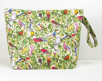 Australian birds 6 skein project bag for knitting, crochet storage bag with snaps, large knitting bag