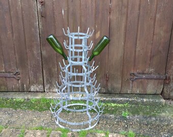 Tall French Mid Century Industrial steel galvanised bottle drying rack, Herisson circa 1950s.
