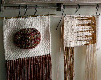 Woven wall hanging / Handmade tapestry medium / Metallic gold multicolor natural