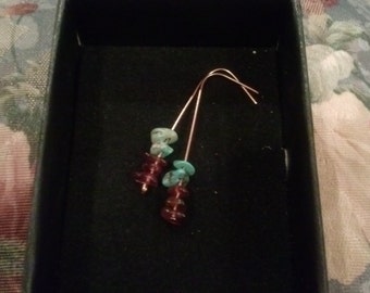 Amethyst and Turquoise Copper Dangle Earrings