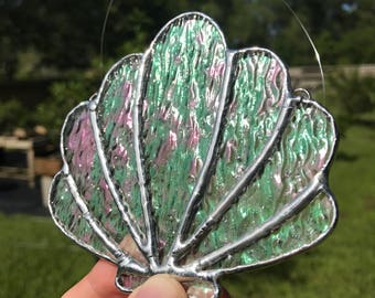Stained Glass Clear Iridescent Seashell Suncatcher