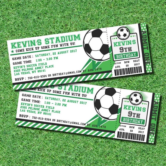 Soccer Ticket Pass Football BIRTHDAY Printable 2.5 x 7 inch