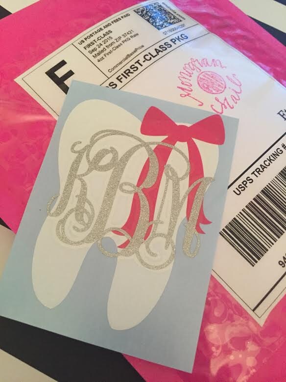 Monogrammed Dental Vinyl Decal Tooth Monogram Decal