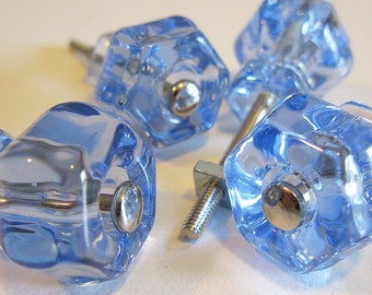 Blue Glass Knob Pull 1-1/4" Antique Vintage Look Reproduction DIY Cottage Beach Shabby Chic Baby Nursery French Farmhouse Style Decor