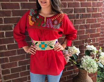 Mexican vintage style red blouse
