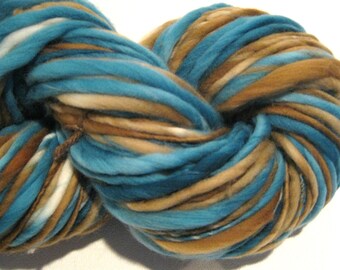 Bulky Handspun Yarn Beachcomber 108 yards hand dyed merino wool brown yarn teal yarn waldorf doll hair knitting supplies crochet supplies
