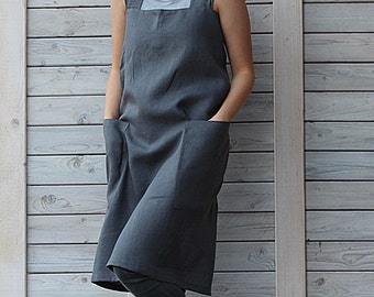 Full linen apron / Cross back apron / Linen Pinafore