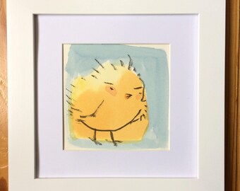 Blue Groggy Chick Original Watercolor Painting