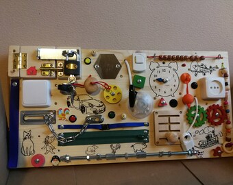 Custom made busy board with lights, busyboard, wooden toy, Montessori, Sensory, Activity, Fine motor skills for toddlers & babies, gift