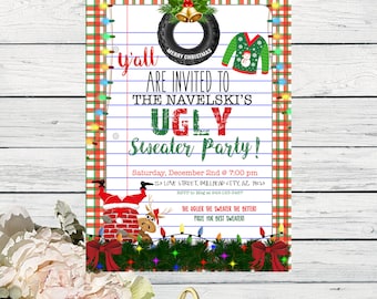 Funny Ugly Sweater Christmas Party Invite - ***Digital File*** (Christmas-TireSweater)