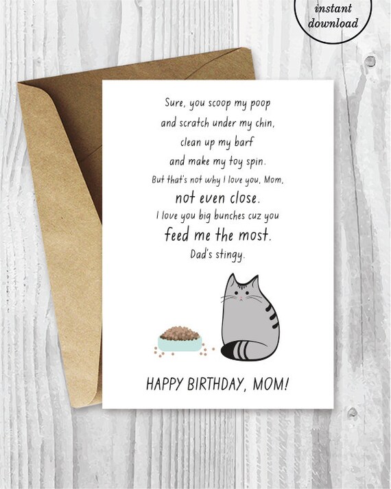 Printable Birthday Card for Cat Moms Funny Cat Birthday Card