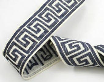 Designer Trim by The Yard Tape navy blue off white cream ivory Greek Key Border Drapery Craft upholstery bedding