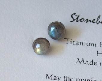 Labradorescence Exists Rose Cuts 6mm Faceted Labradorite Stud Earrings Earings Titanium Post and Clutch Flash Sparkly Magic Hypo-Allergenic