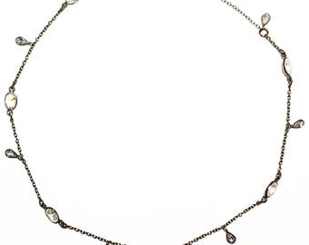 Dangle Oval Teardrop Oxidized Silver CZ Necklace