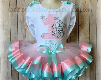 Winter Onederland First Birthday Double Ribbon Trim Tutu Outfit