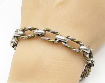 Mexico 925 sterling silver - vintage 2-tone twisted rolo chain bracelet - b1295